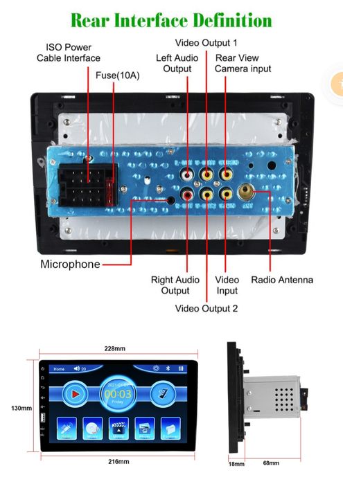 Rádio 1din de 9 polegadas  Bluetooth Microfone externo Mirrorlink NOVO