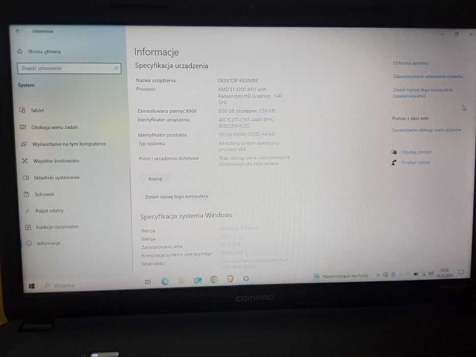 Laptop HP CQ58 320GB 8GB Win10 Bateria 2-3 godziny
