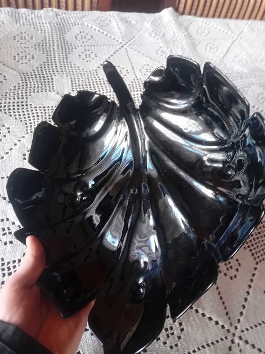 Wielka misa patera szkło hialitowe Liść. Stan idealny (WYSYŁAM)