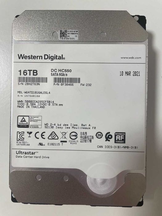 16TB Гелій WD WUH721816ALE6L4 Nas SATA 6Gb/s DC HC550 synology nas Б/у