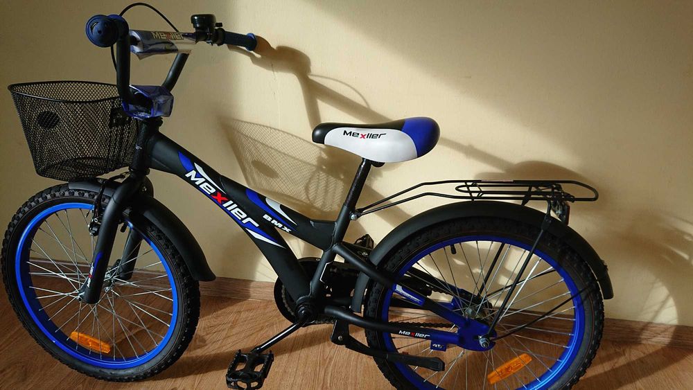 Rower dziecięcy Mexller BMX 16 z prowadnikiem czarno-niebieski mat