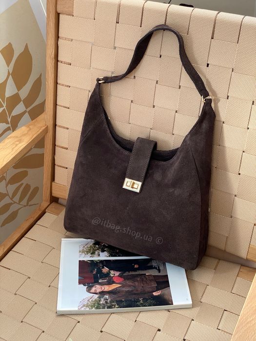 Італійська замшева сумка шоколад. Замшевая сумка мешок кроссбоди Итали