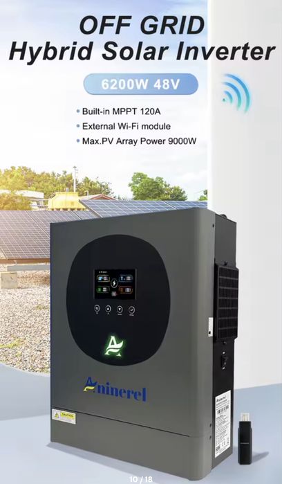 Гибридный инвертор ANENJI Aninerl 6.2Kwt  48V wifi  PV 9000W