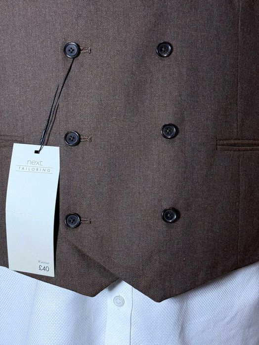 Жилет костюмний чоловічий XL 58 розмір Next Tailoring двобортний ошатний класичний офіційний елегантний колір коричневий шоколадний
