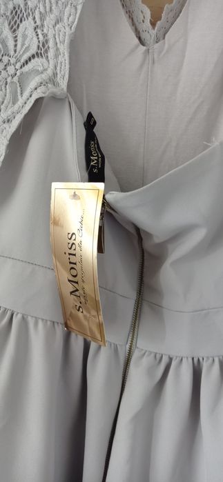 Szara długa suknia balowa polska S.Moriss rozmiar S