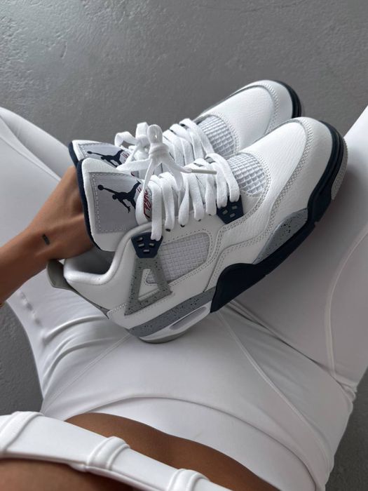 Buty Nike Air Jordan 4 Retro White Grey Blue
