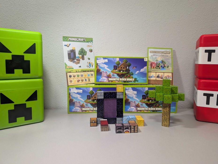 Магнітний конструктор Minecraft 48 шт+ 6 фігурок "Портал у край"