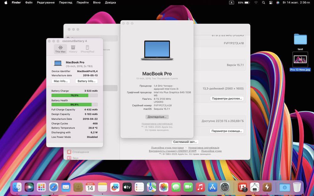 MacBook Pro 13 2019 i5/8Gb/256Gb стан 9/10 #78090