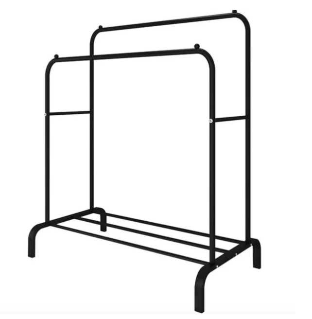Подвійна стійка вішалка для одягу та взуття з полицею