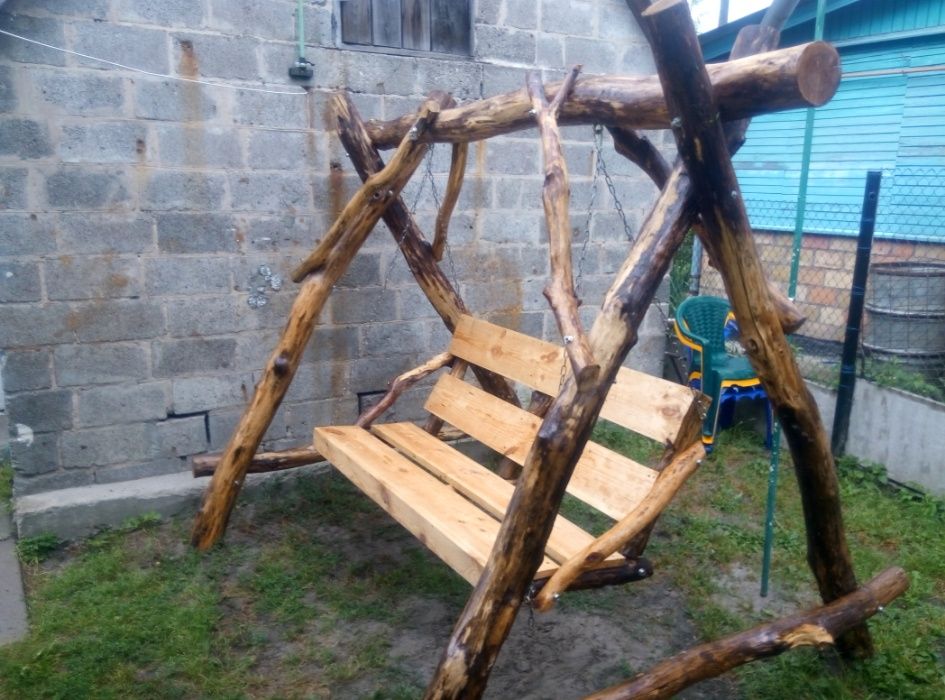 Садовые деревянные качели дубовые