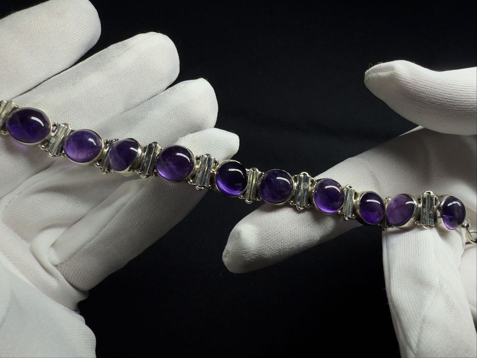 Срібний браслет 925-ї проби з натуральними аметистами