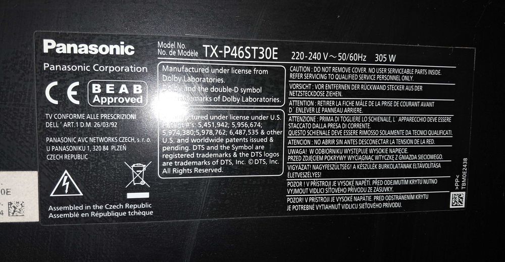 Telewizor Panasonic TX-P46ST30E USZKODZONY