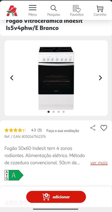 Fogão Vitrocerâmica Indesit is5v4phw/e branco