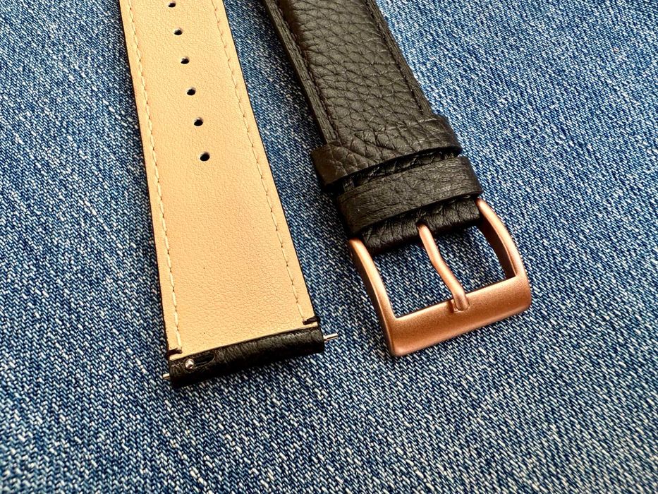 Черный кожаный ремешок для часов 21 мм