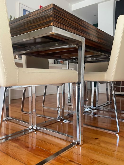 Conjunto de Mesa de Jantar Moderna + 6 Cadeiras Estofadas (Excelente Estado)