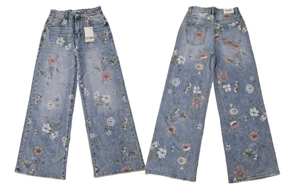 M.SARA jeansy niebieskie kwiaty cyrkonie L 40