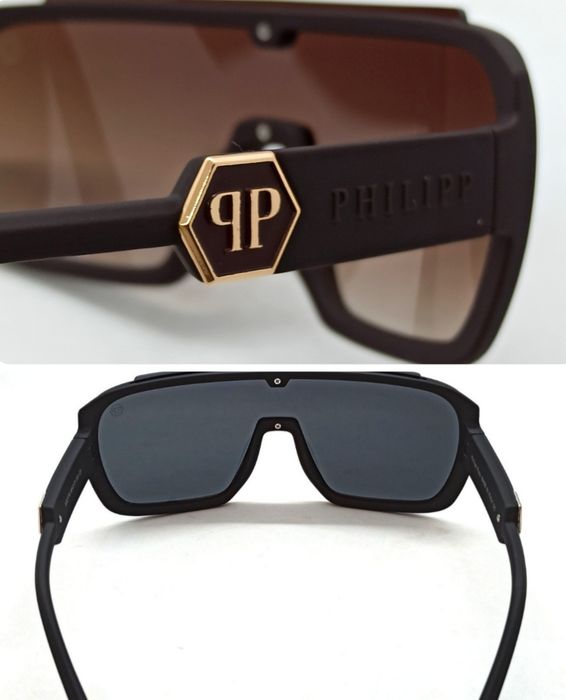 Philipp Plein очки маска унисекс черные и коричневые матовые модные