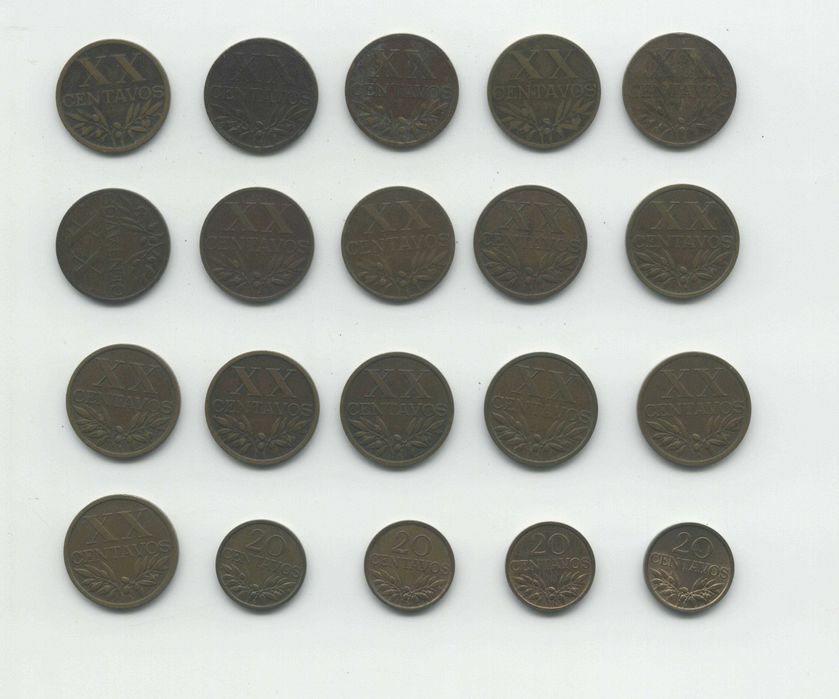 Coleção de 21 moedas de 20 Centavos (Bronze)