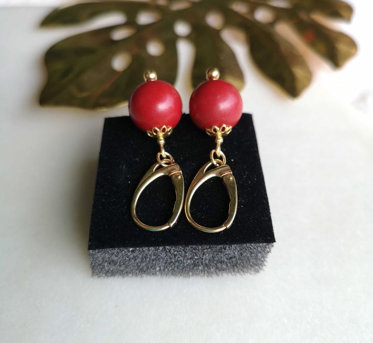 kolczyki koral srebro złocone koral czerwony
