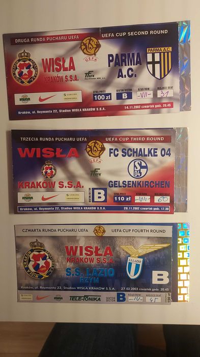 Wisła Kraków bilety kolekcjonerskie z meczów UEFA 2002 / 2003