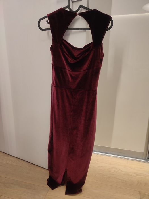 Sukienka koktajlowa, XS/S, welurowa, bordo, ołówkowa, wesele