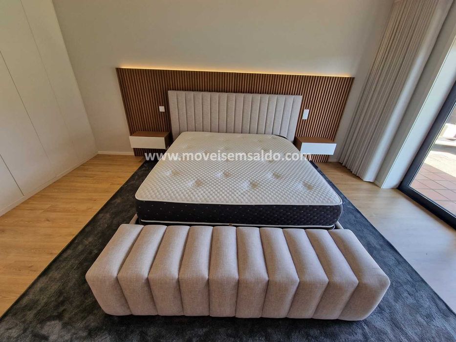 Cama Casal Estofada + Ripado - Fabricamos todas medidas e materiais.