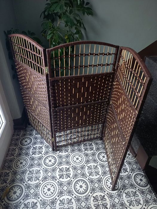 Parawan ratanowy wiklinowy ciemny brąz dekoracyjny 100 cm x 150 cm