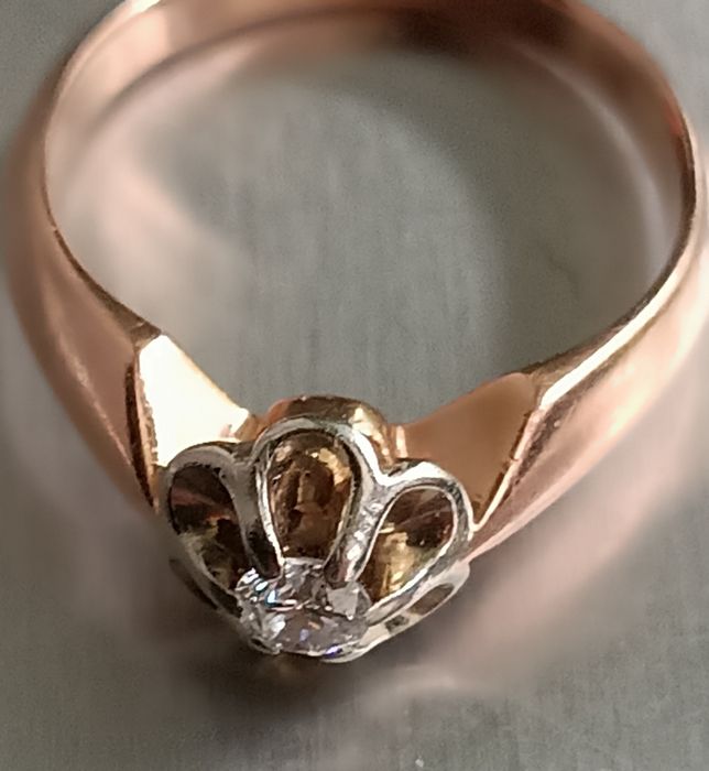 Кольцо заручини помолвка ссср 583 с бриллиантом 0,2ct 4,24г р.18