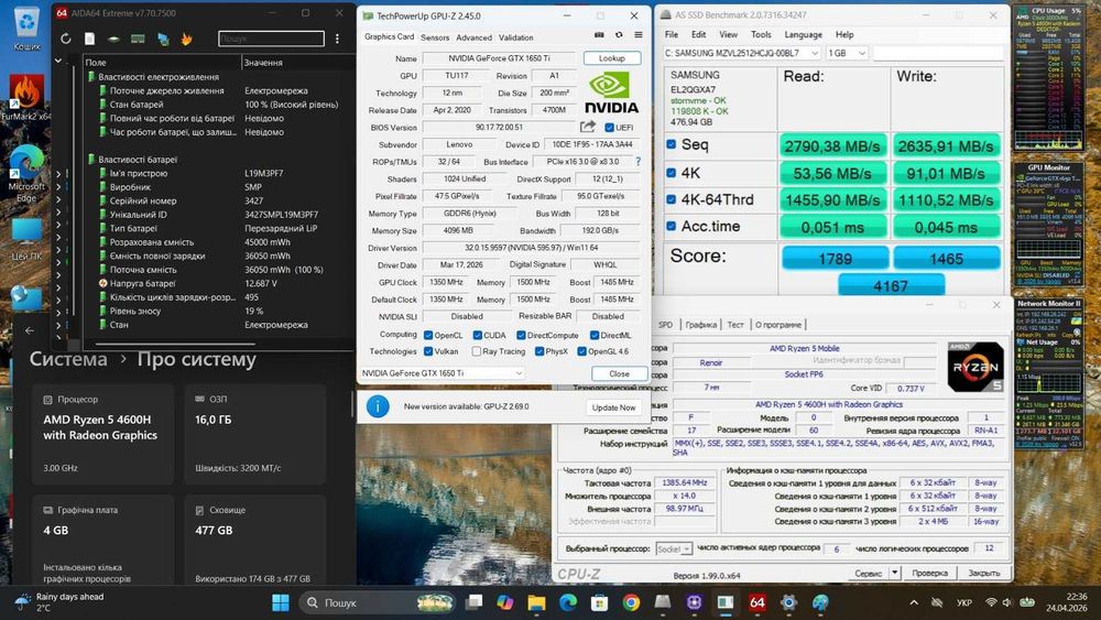 Lenovo Ideapad Gaming 3-15ARH05 (Ryzen5/16RAM/SSD M.2 512Gb/GTX1650ti)