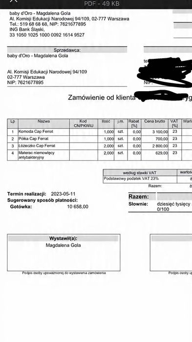 Łóżeczko Baby d’oro Cap Ferrat 120x60 z materacem stan bardzo dobry