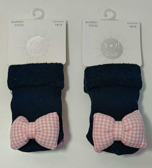 Czarne SKARPETY frotte 3D  skarpetki z kokardą 2 pary rozmiar 14/16