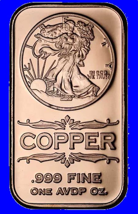 Barras de 1 Onça AVDP de Cobre Puro 999-USA