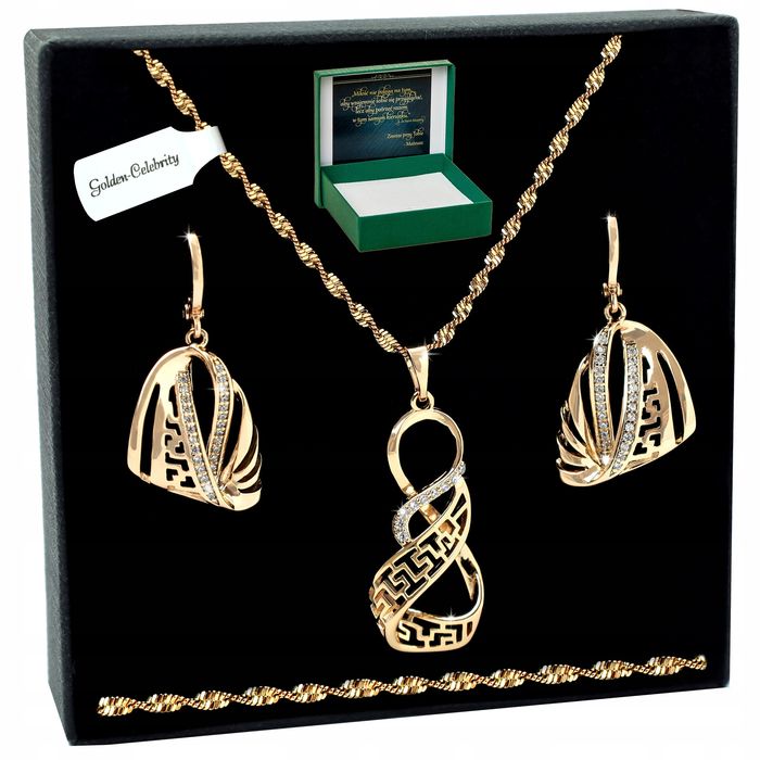 Złoty Naszyjnik Damski Łańcuszek Zawieszka Wzór Grecki Stal Chirurgicz