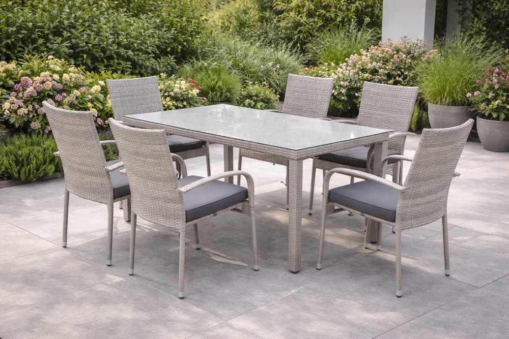 Zestaw Jadalniany Technorattanowy Na Ogród/Taras Szary 6-osobowy