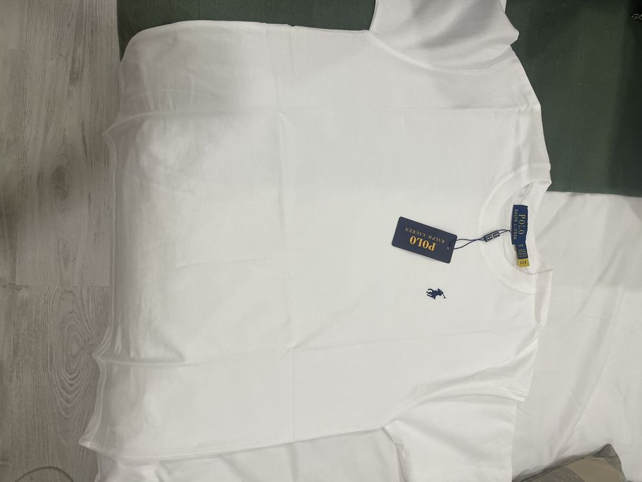 T-shirt polo ralph lauren branca simbolo azul nova