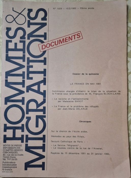 Hommes & Migrations 1981 e 1982 -Revistas Réferência Dinâmica Migração