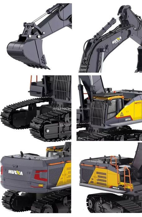 Máquina escavadora RC HUINA 1592 1:14 pá metálica + Garras + ponteiro