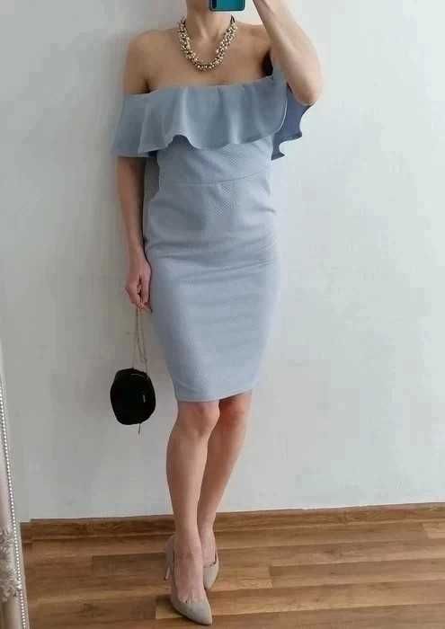 New Look błękitna sukienka off shoulder M