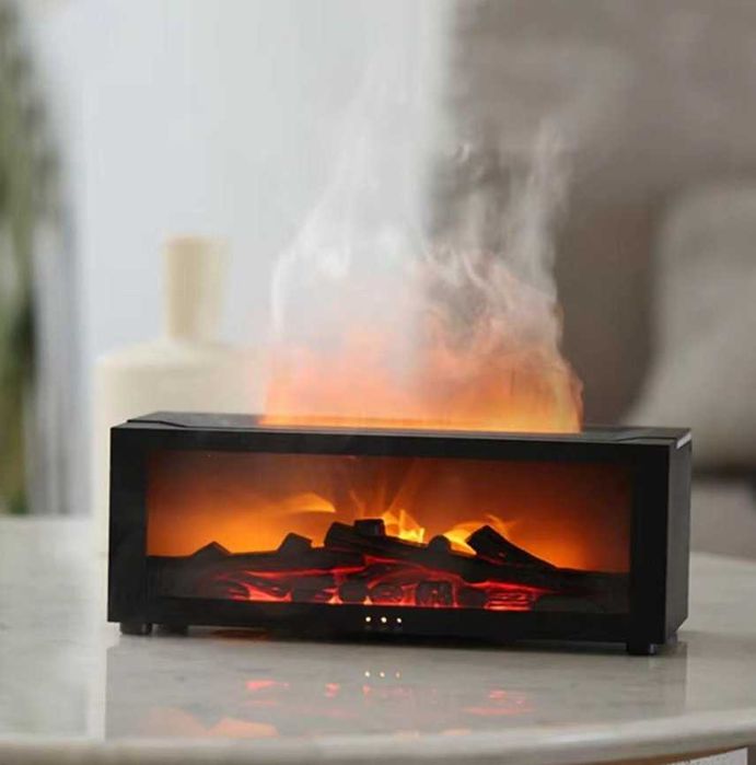 Зволожувач повітря з імітацією вогню каміна, аромадифузор, LED-полум’я