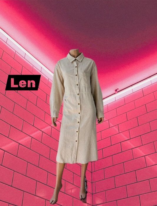 H&M premium Lniana sukienka oversize koszulowa damska L/XL