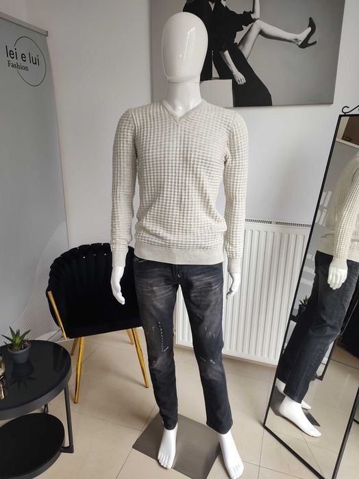 Sweter z geometrycznym wzorem - ecru S