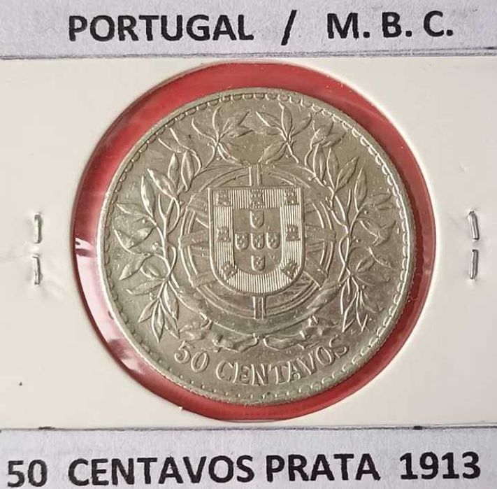 Moeda de 50 Centavos da 1ª república Portuguesa 1913 ( prata )