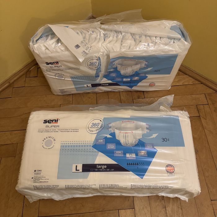 Seni Super, pieluchomajtki dla dorosłych, rozmiar L, 60 sztuk