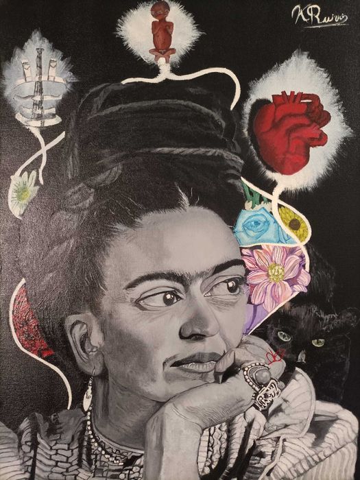 QUADRO PINTURA RETRATO FRIDA KAHLO REALISTA