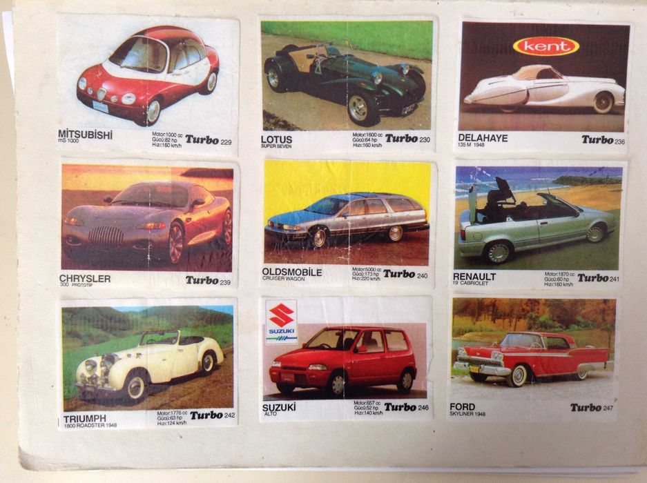 Вкладыши от жвачки (жвачек) Turbo Black (Kent), Oto Moto, Badi (Saray)