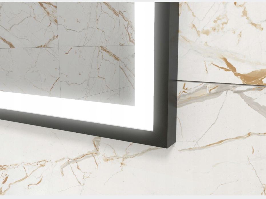 Lustro LED Łazienkowe 60x80 Piaskowane w Ramie czarnej loftowe