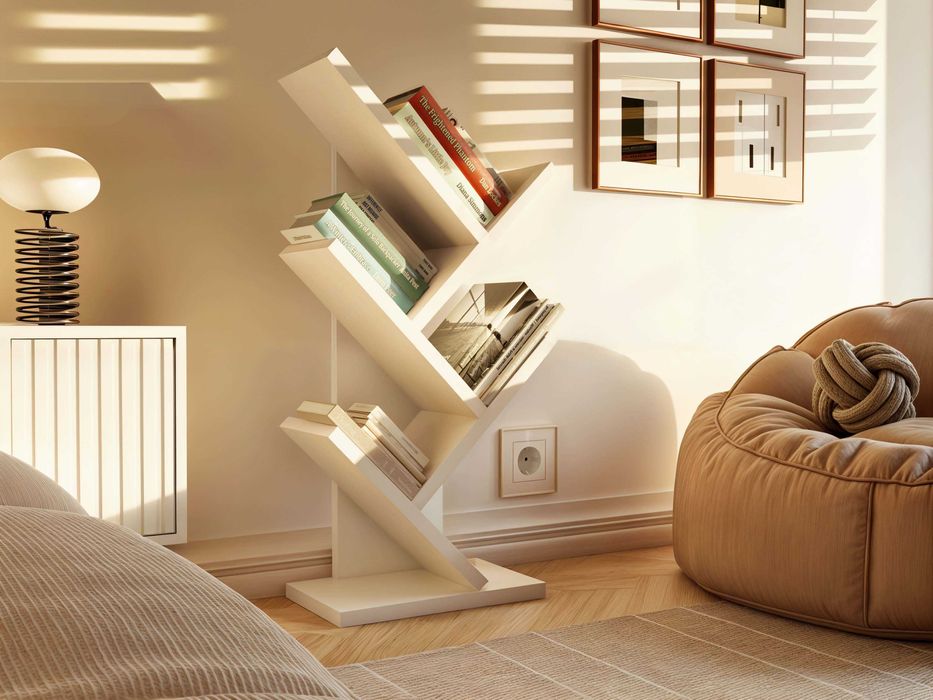 REGAŁ Stojący FUNNY MINI Na Książki 4 Półki Biały lub Dąb Artisan