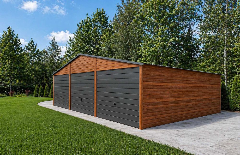 Garaż blaszany 9x5 drewnopodobny Premium – PRODUCENT