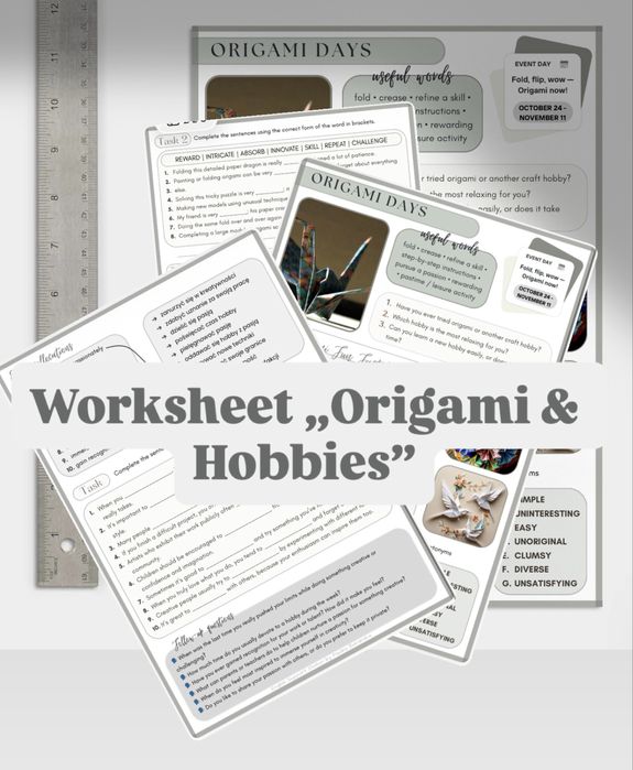 Karta pracy „Origami & Hobbies” – angielski | matura | liceum