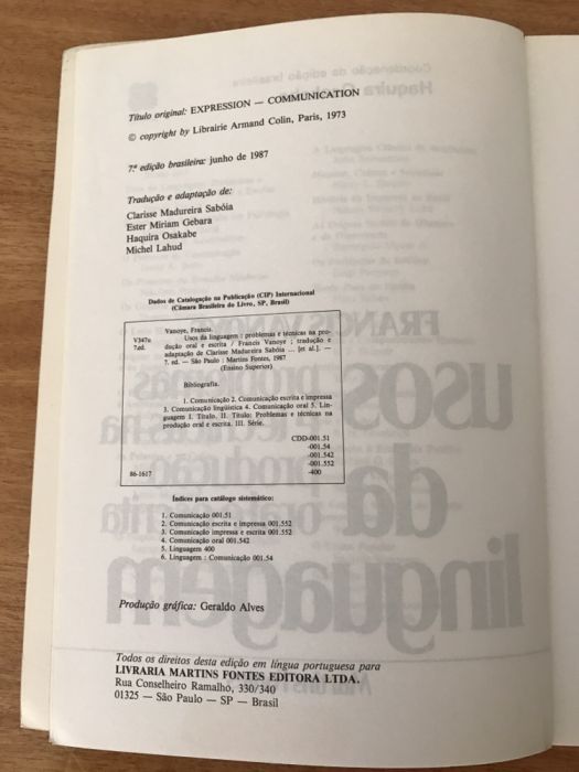 Livro Usos da Linguagem de Francis Vanoye e Martins Fontes